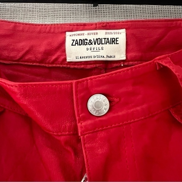 Zadig and Voltaire Phlame Pants Crinkled Leather in Red- Size 36; Like New - Picture 4 of 13